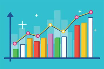 Leinwandbilder - A colorful bar chart depicting an upward trend in data analysis, showcasing growth over time with distinct segments representing different values