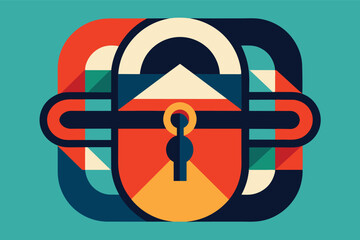 Poster - A colorful abstract representation of a padlock symbolizing security and protection in the digital age, created with geometric shapes and contrasting colors