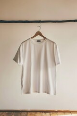 Canvas Print - A single white t-shirt hanging from a clothes rack, waiting to be worn