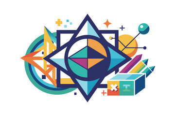 Poster - Colorful geometric design featuring shapes and patterns representing the beauty of mathematics in an abstract style, ideal for educational and creative purposes