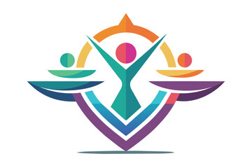 Poster - Colorful abstract design representing community, unity, and collaboration with stylized figures, emphasizing togetherness and harmony in a contemporary style