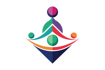 Poster - Colorful abstract design representing community, unity, and collaboration with stylized figures, emphasizing togetherness and harmony in a contemporary style