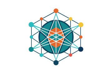 Leinwandbilder - Abstract geometric design featuring interconnected nodes and lines in a harmonious color palette representing a modern network concept