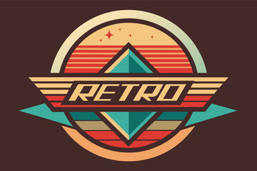 Poster - A colorful retro-inspired emblem featuring geometric shapes and stylized lettering, perfect for vintage-themed designs or art projects