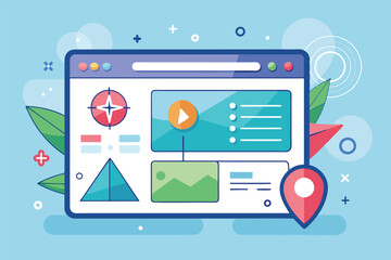 Poster - A modern user interface design featuring interactive elements on a laptop surrounded by abstract shapes and vibrant greenery, giving a fresh vibe