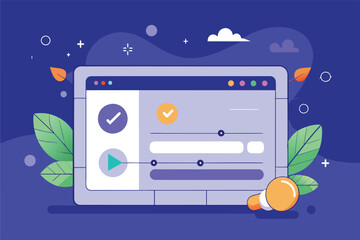 Poster - A modern user interface design featuring interactive elements on a laptop surrounded by abstract shapes and vibrant greenery, giving a fresh vibe