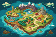 © SaroStock - A colorful fantasy map of an enchanted island featuring mountains, rivers, and various thriving villages designed for adventure seekers and explorers