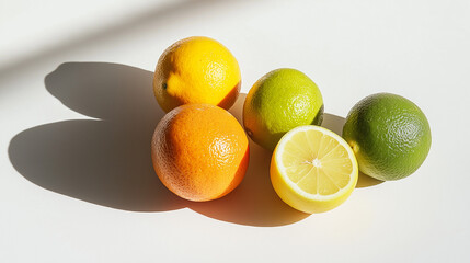 a group of citrus fruits lemons, oranges, and limes against an isolated white background