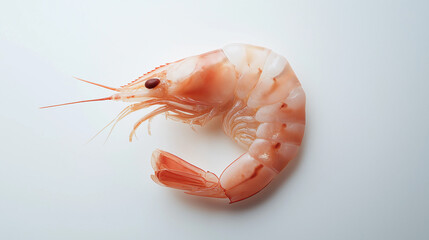 a single shrimp with a light pink color and curled form against an isolated white background