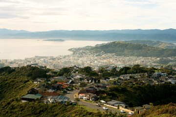 Aerial view over wellington on a fogy day