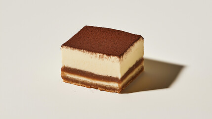 a slice of tiramisu with layers of coffee-soaked sponge and mascarpone cream against an isolated white background