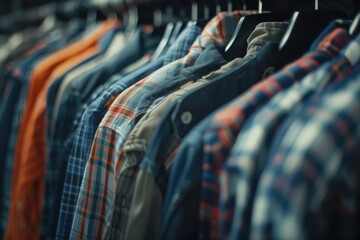 Shirts on rack, clothing store display, fashion retail concept