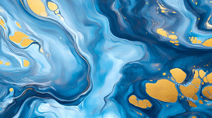 Wall Mural - Abstract Blue & Gold Liquid Marble Texture, Swirling Pattern, Contemporary Art, Design, Background