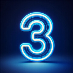 Wall Mural - 3d blue neon number 3 isolated on white background