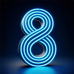 Wall Mural - 3d blue neon number 8 isolated on white background