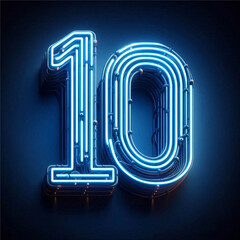 Wall Mural - 3d blue neon number 10 isolated on white background