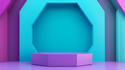 Abstract Geometric Product Display with Purple, Blue and Teal Minimalist Shapes for Presentation and Mockup