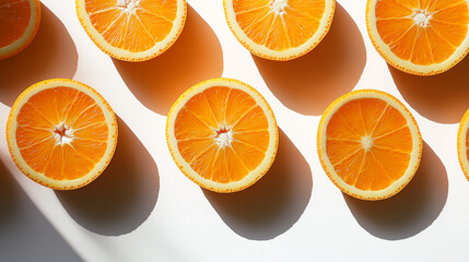 Wall Mural - sliced oranges with visible pulp and zest against an isolated white background