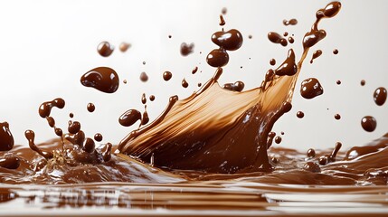 Wall Mural - Chocolate Splash and Droplets against a White Background