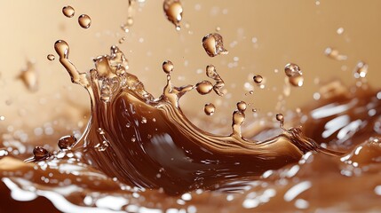 Wall Mural - Chocolate Liquid Splash with Droplets