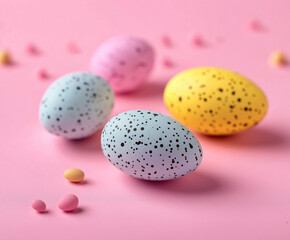 Wall Mural - Colorful background of easter eggs collection, easter celebration, product photography