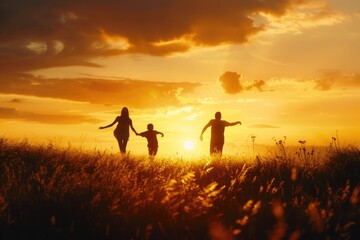 Wall Mural - People gathered on a green meadow, possibly for an event or celebration