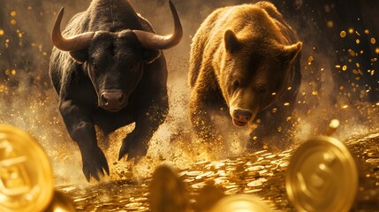 Gold Sparks Fly as Bull and Bear Charge, Market Surge Visualization