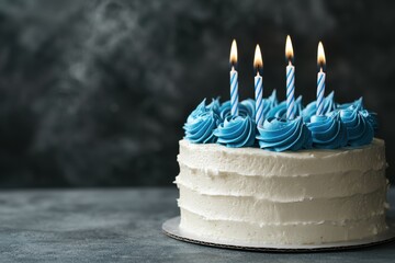 Poster - birthday cake with blue frosting and candles