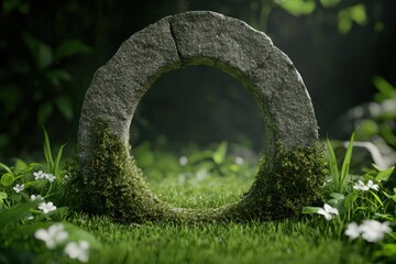 Canvas Print - Enchanting stone arch in lush green forest