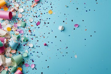 Poster - colorful confetti scattered on blue background