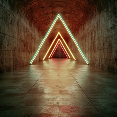 Poster - Glowing neon triangular tunnel