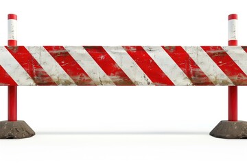 A red and white barricade on a simple white background