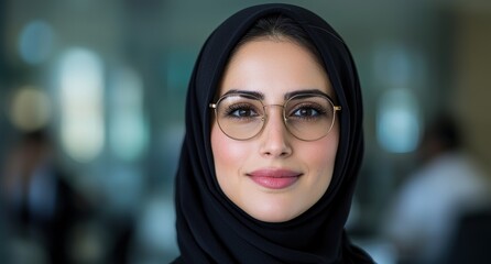 Wall Mural - portrait of a woman wearing a black hijab and glasses