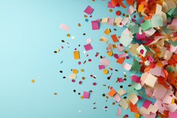 Poster - Colorful confetti explosion on turquoise background