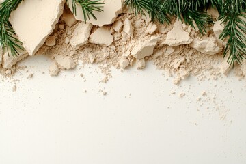 Wall Mural - Snowy pine branches on a white background