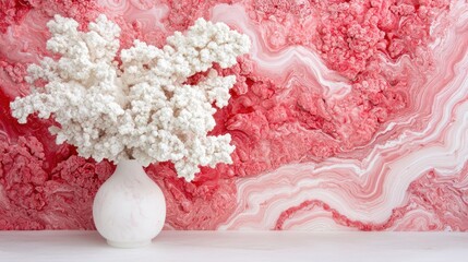 Wall Mural - beautiful white coral vase on pink marble background