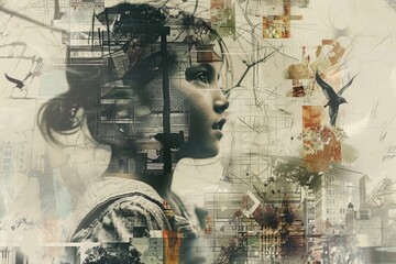 Wall Mural - a woman with a unique hairstyle featuring a bird, suitable for illustrations or creative projects