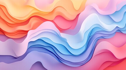 Wall Mural - Abstract Wavy Pattern of Pastel Pink, Orange, Blue and Purple Hues