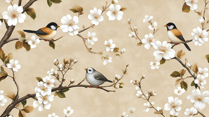 Poster - Beautiful Spring Floral Design with Birds - Perfect for Home Decor!