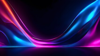 Abstract dark blue background with glowing colorful waves. Galaxy, futuristic world. Designed for banners, wallpaper, template, background, postcard	
