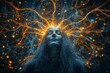 © Leo - Neural development womans mind Woman with glowing neural network emanating from her head symbolizing the fusion of human consciousness and futuristic technology in a high tech world