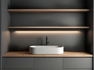 Wall Mural - Minimalist Bathroom Vanity with Sink and Shelves