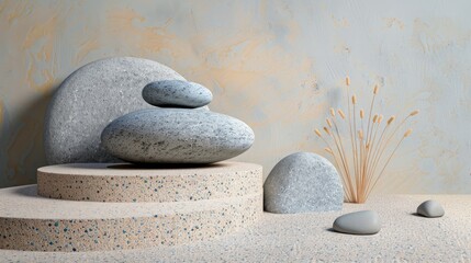 Wall Mural - Stones, pebbles, podium, space for product display