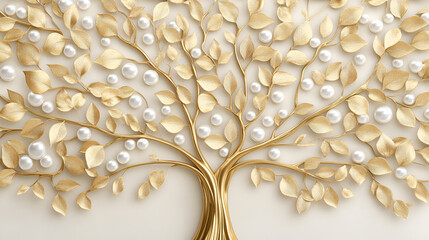 Poster - Elegant Golden Tree with Pearls for Luxury Home Decor