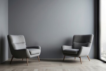 Two Gray Armchairs in a Minimalist Room