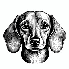 Wall Mural - Dachshund face detailed hand drawn vector illustration, sausage weiner dog breed clip art logo design element