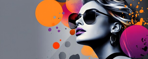 Wall Mural - Abstract Portrait of a Woman Wearing Sunglasses with Bold Colors