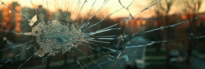 Canvas Print - A shattered window pane in an educational setting