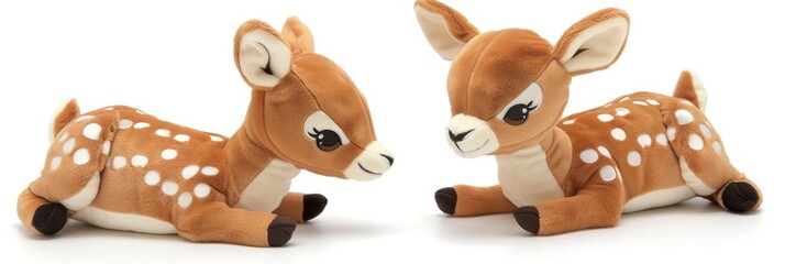 Wall Mural - Charming Plush Toys of a Deer and Fawn in a Sitting Pose for Kids