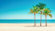 © Diffin - Tropical sea beach scene with clear turquoise water, white sandy shore and palm trees under a bright blue sky on a sunny day